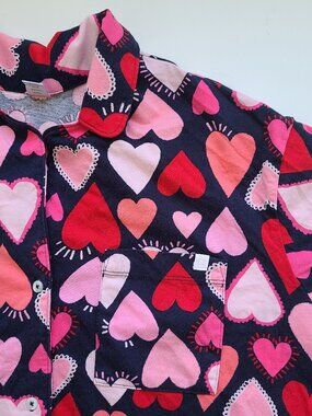 Old Navy ONLY Women's Heart Pajama Top XL Cotton Jersey Button Front Short Sleev